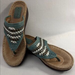Clarks Women's Teal and White Woven Sandals